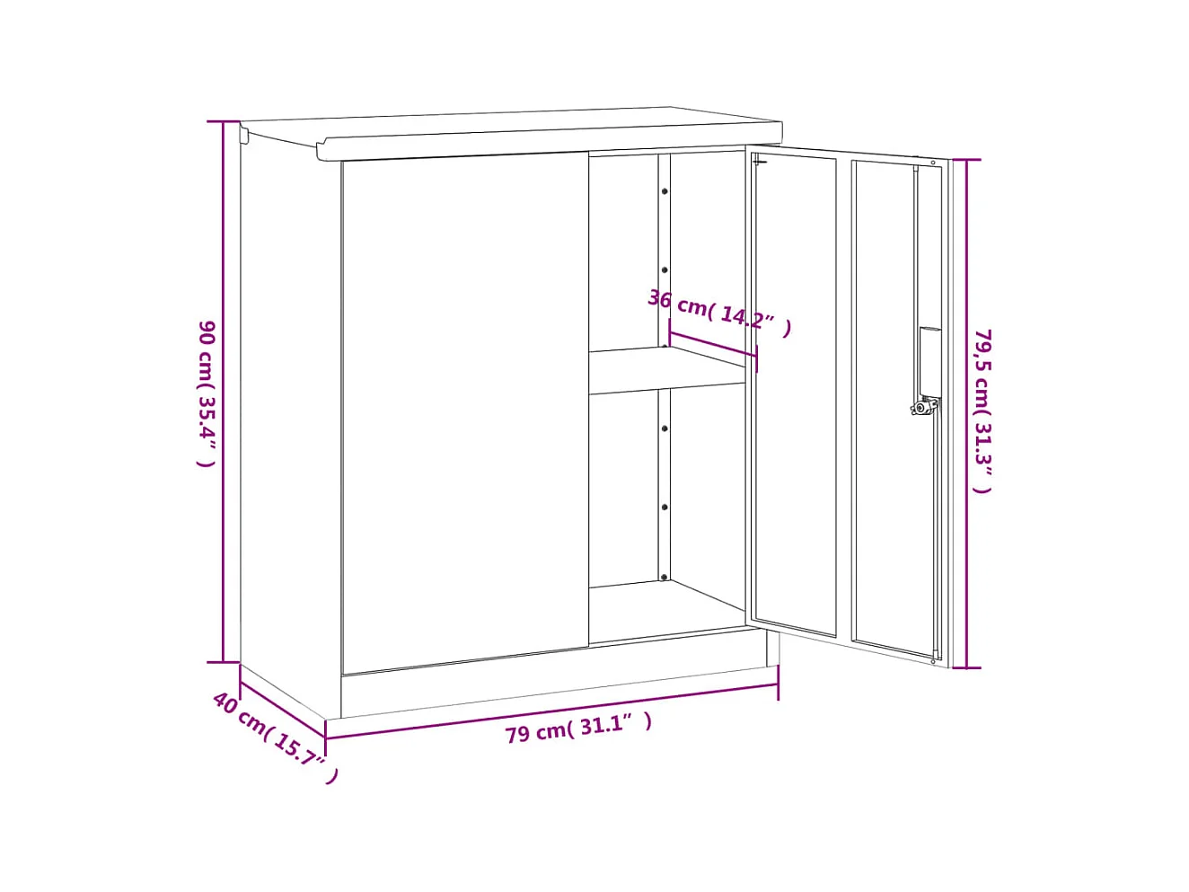 Classeur blanc 79x40x90 cm acier