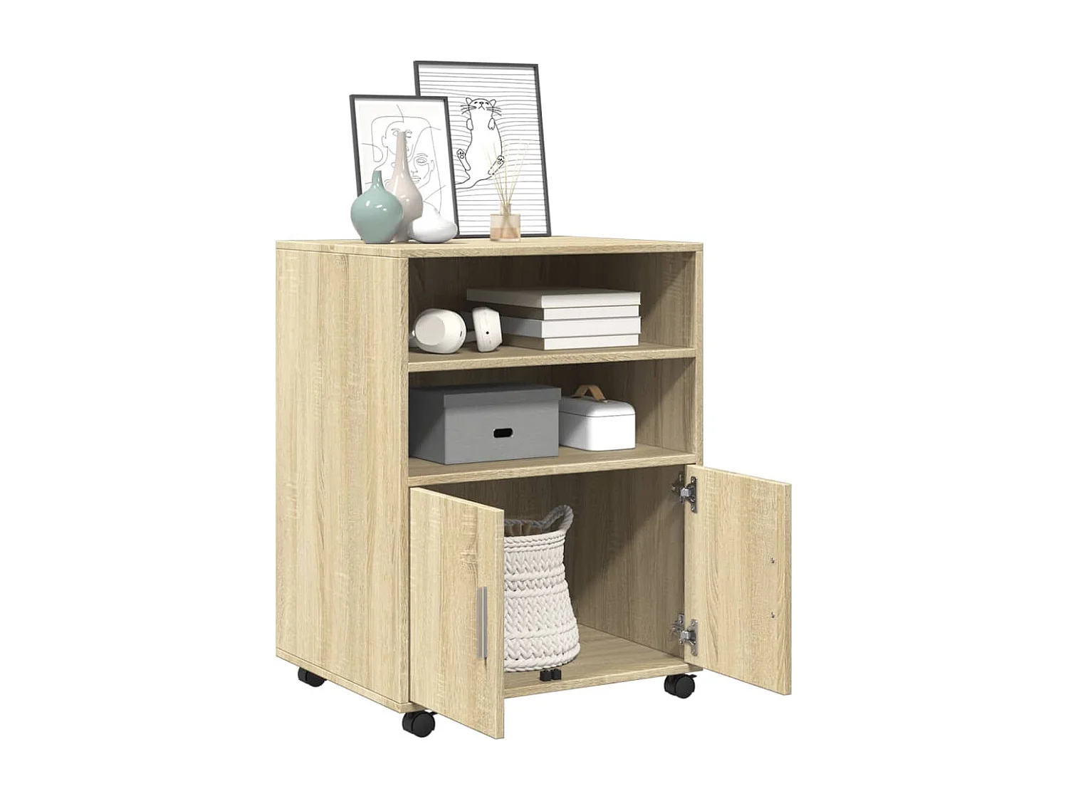 Mobile con rotelle in rovere Sonoma 60x48x81 cm in multistrato