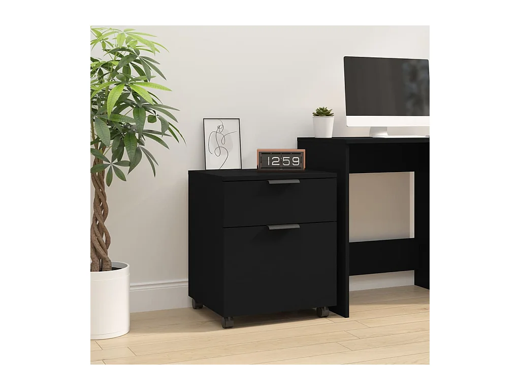 Classeur mobile avec roues noir 45x38x54 cm bois d'ingénierie