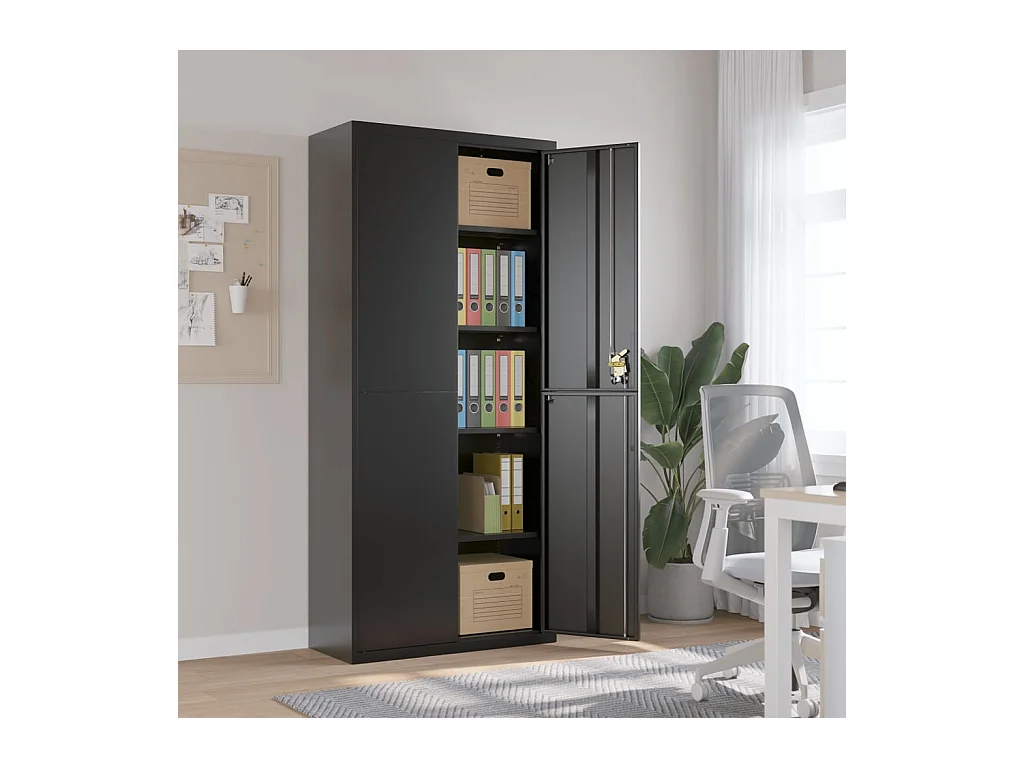 Schwarzer Aktenschrank 90x40x200 cm aus Stahl
