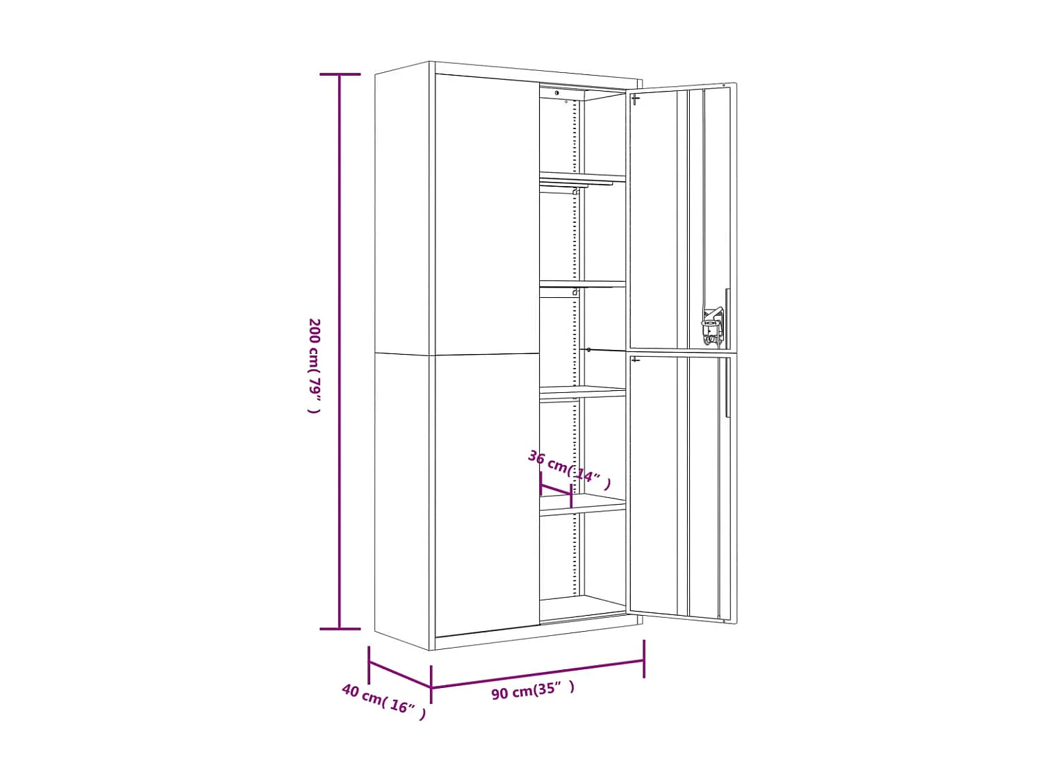 Zwarte archiefkast 90x40x200 cm staal