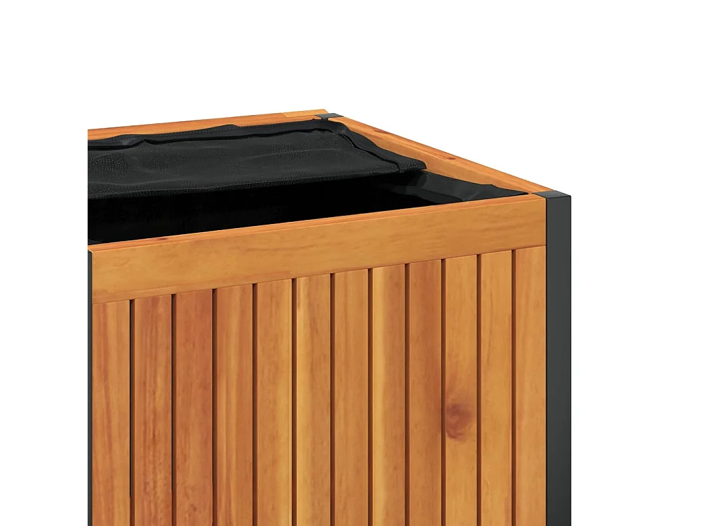 Caja de cojines para exterior de madera maciza de acacia y acero