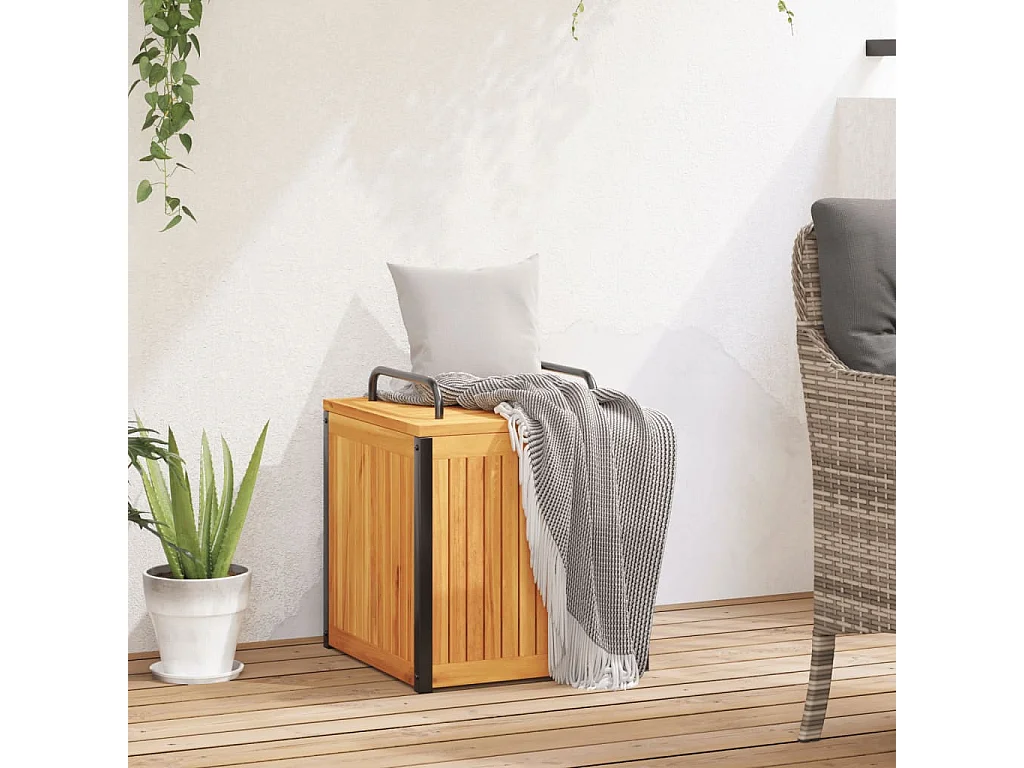 Caja de cojines para exterior de madera maciza de acacia y acero
