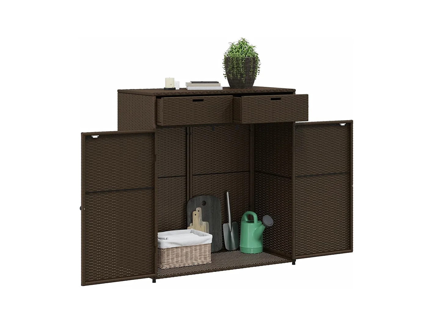 Armoire de rangement jardin marron 105x55x113 cm résine tressée