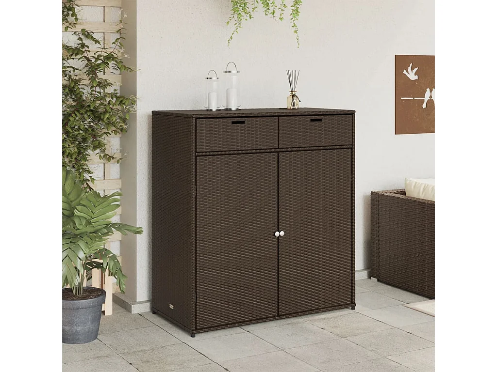 Armoire de rangement jardin marron 105x55x113 cm résine tressée