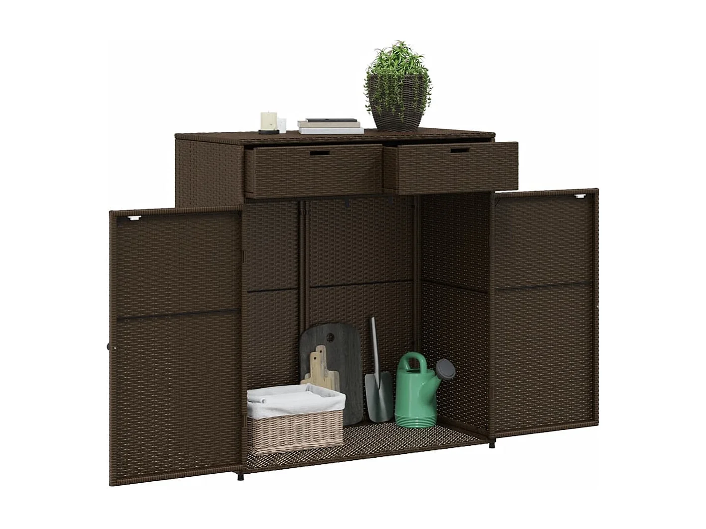 Armoire de rangement jardin marron 105x55x113 cm résine tressée