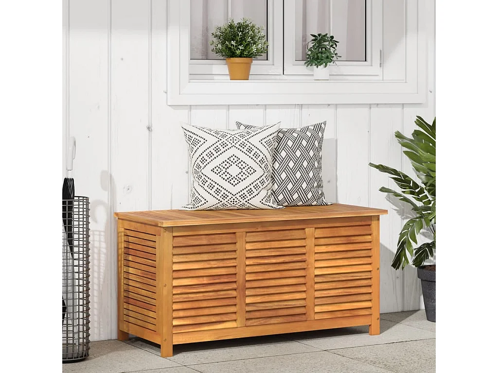 Boîte de rangement de jardin persiennes 113x50x56cm bois acacia