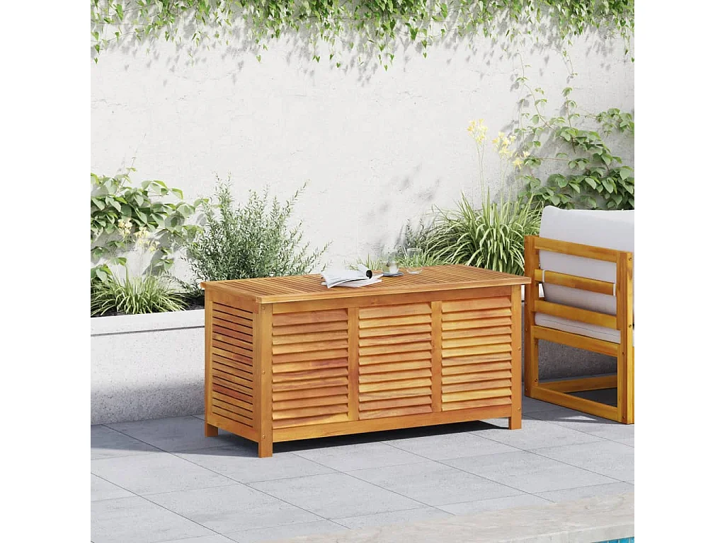 Boîte de rangement de jardin persiennes 113x50x56cm bois acacia