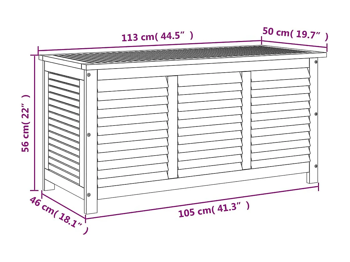 Boîte de rangement de jardin persiennes 113x50x56cm bois acacia