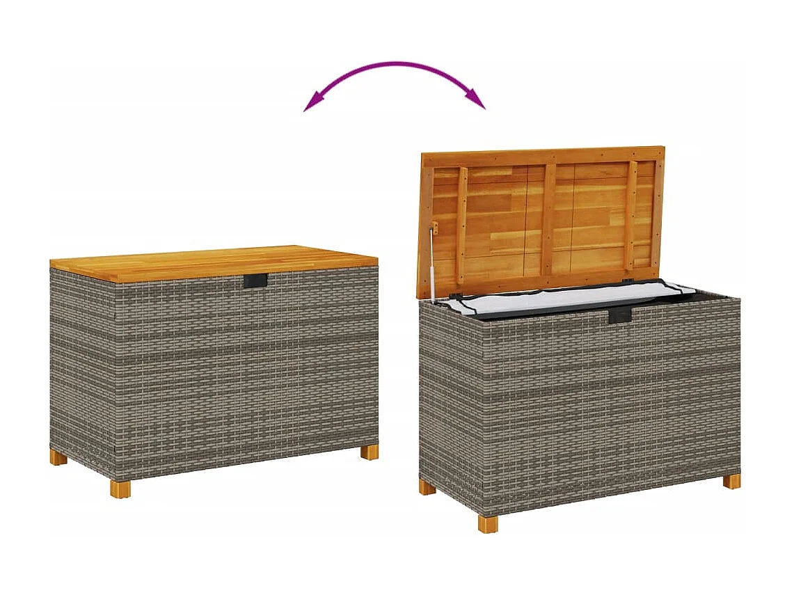 Boîte de rangement de jardin gris résine tressée bois d'acacia