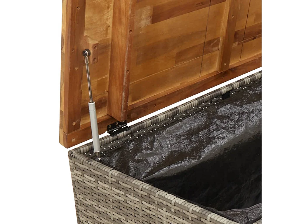 Boîte de rangement de jardin gris résine tressée bois d'acacia