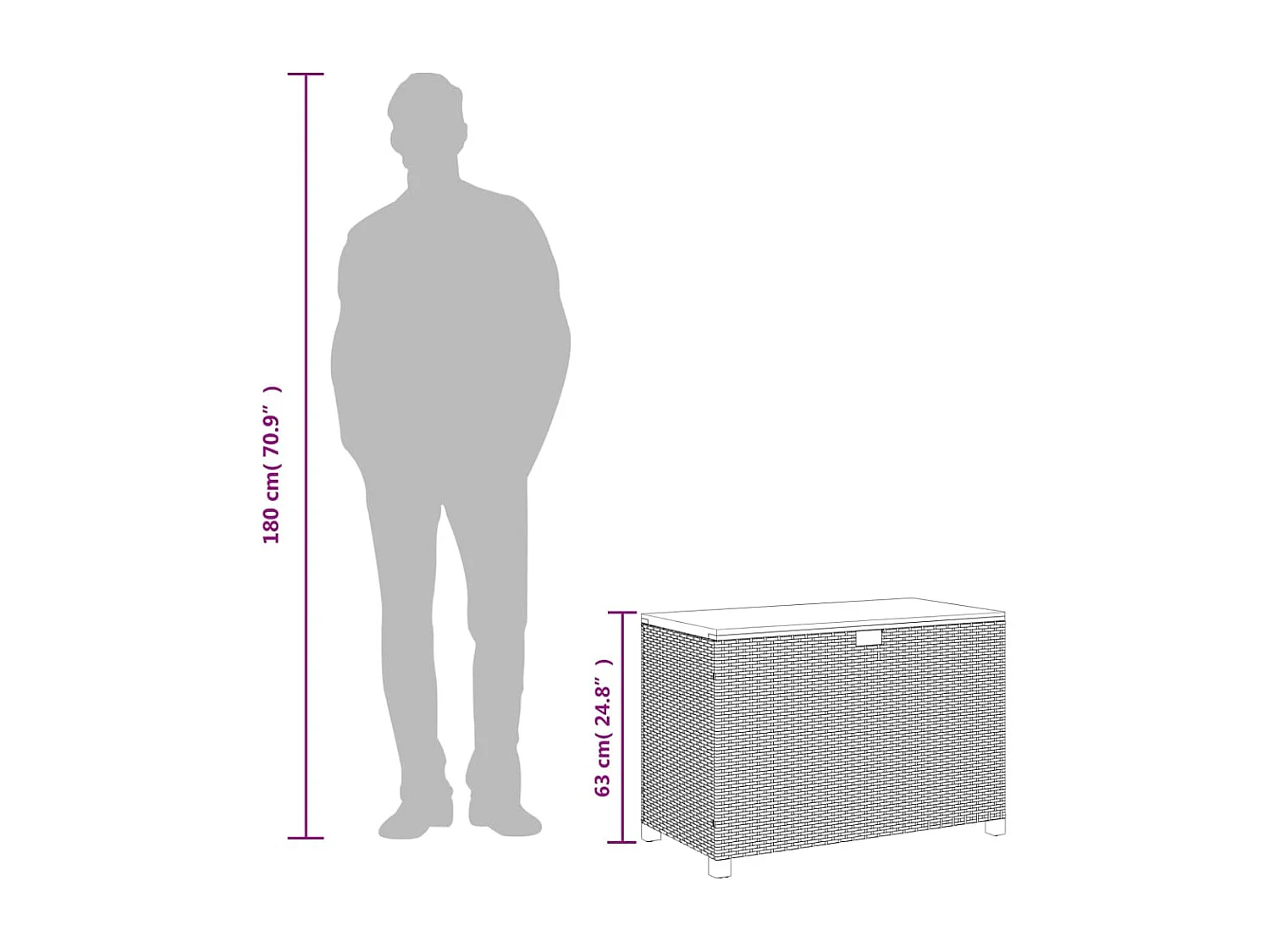 Boîte de rangement de jardin gris résine tressée bois d'acacia