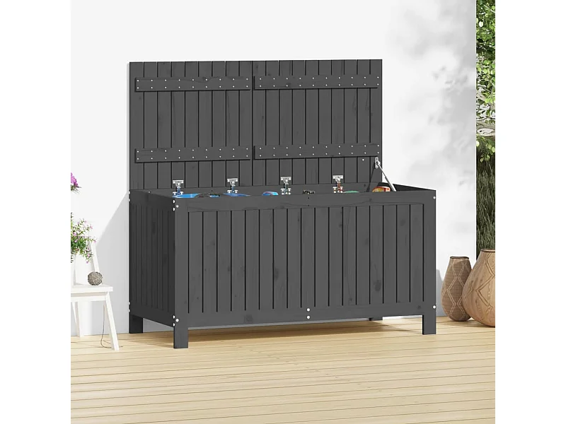 Baule da giardino Grigio 121x55x64 cm Legno di pino