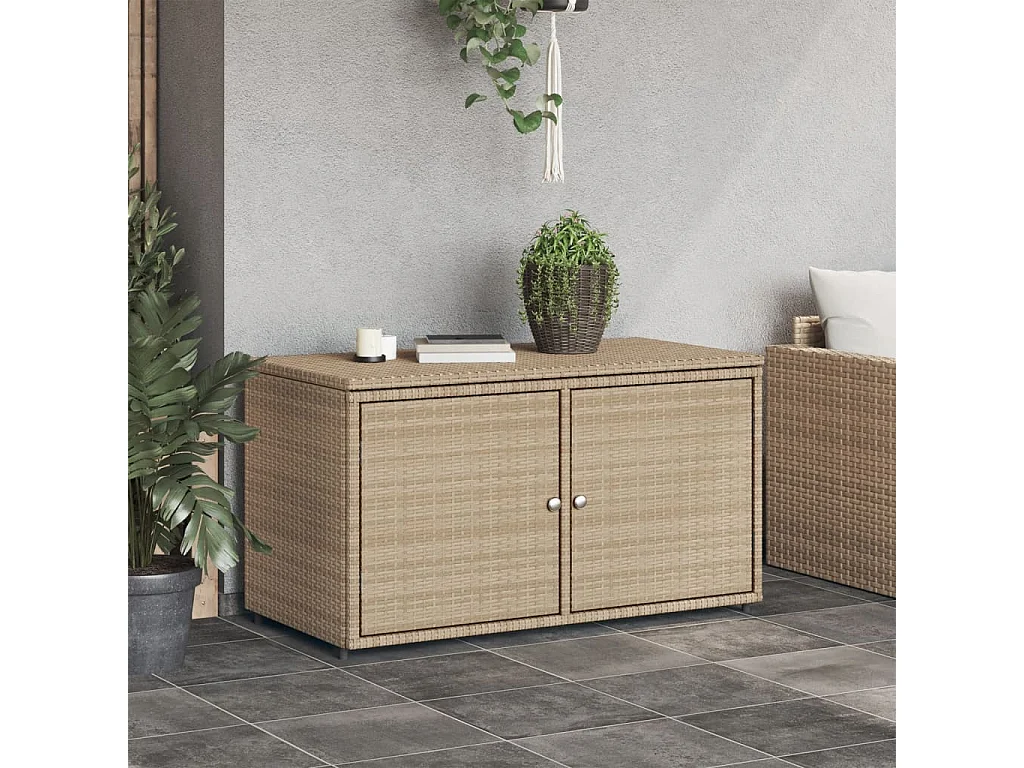 Armário de armazenamento de jardim bege 110x55x60,5 cm resina tecida