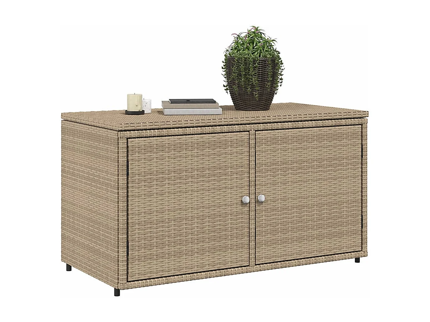Armoire de rangement jardin beige 110x55x60,5 cm résine tressée
