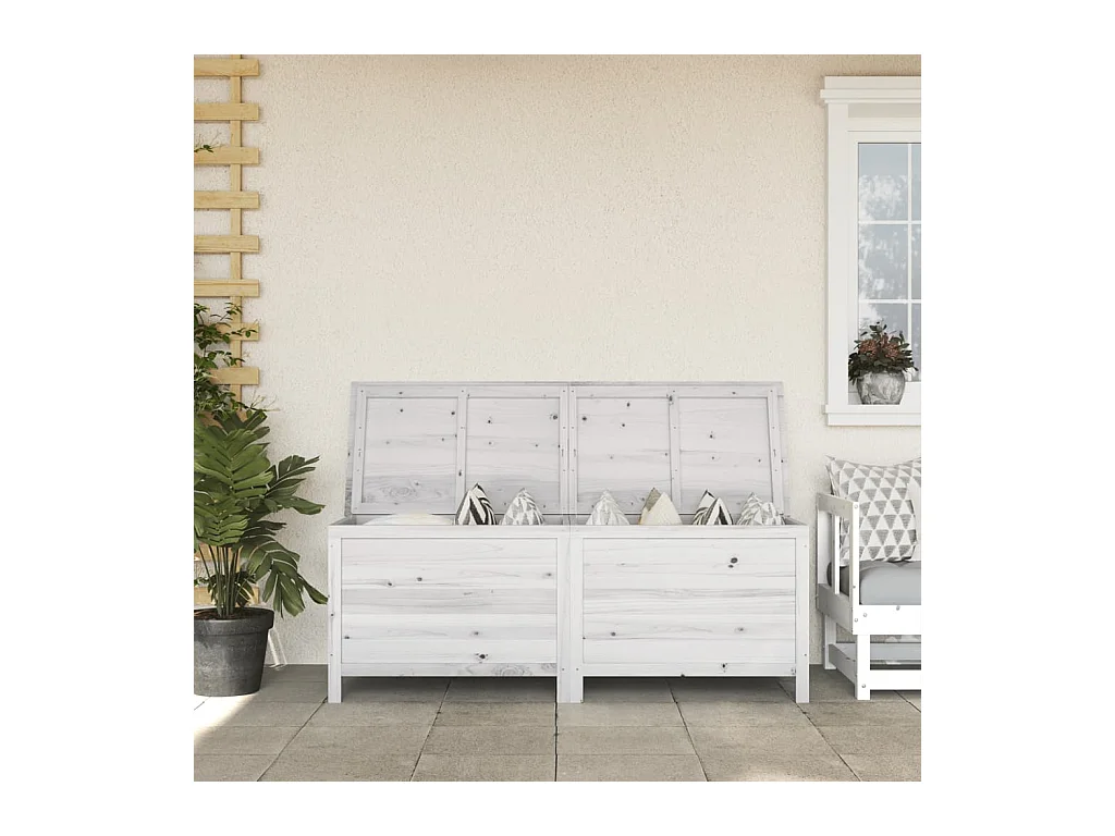 Boîte de rangement jardin blanc 150x50x56,5cm bois massif sapin