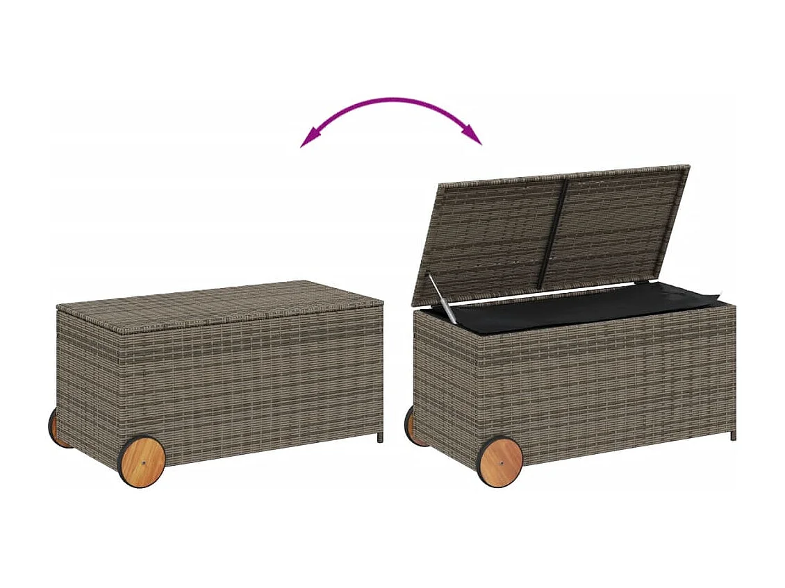 Box portaoggetti da giardino e ruote grigie 190L in resina intrecciata
