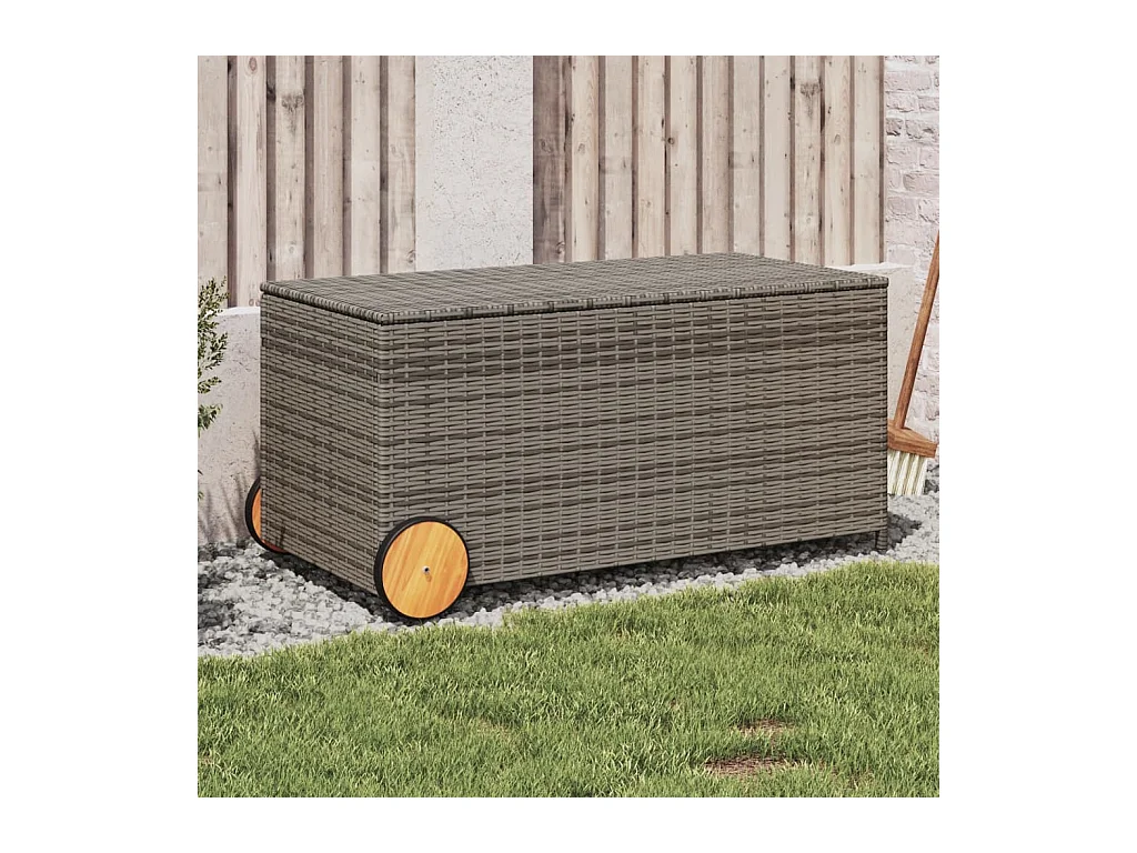 Boîte de rangement de jardin et roues gris 190L résine tressée