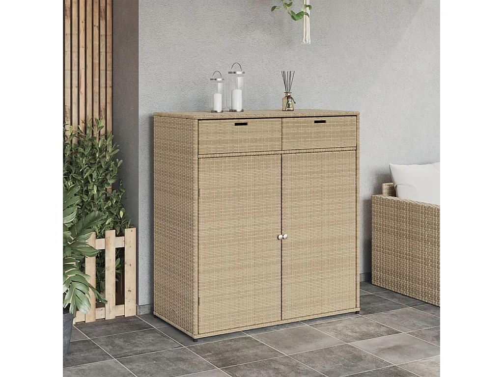 Armário de armazenamento de jardim bege 105x55x113 cm resina tecida