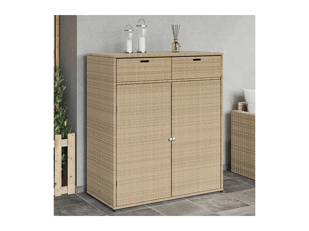 Armoire de rangement jardin beige 105x55x113 cm résine tressée