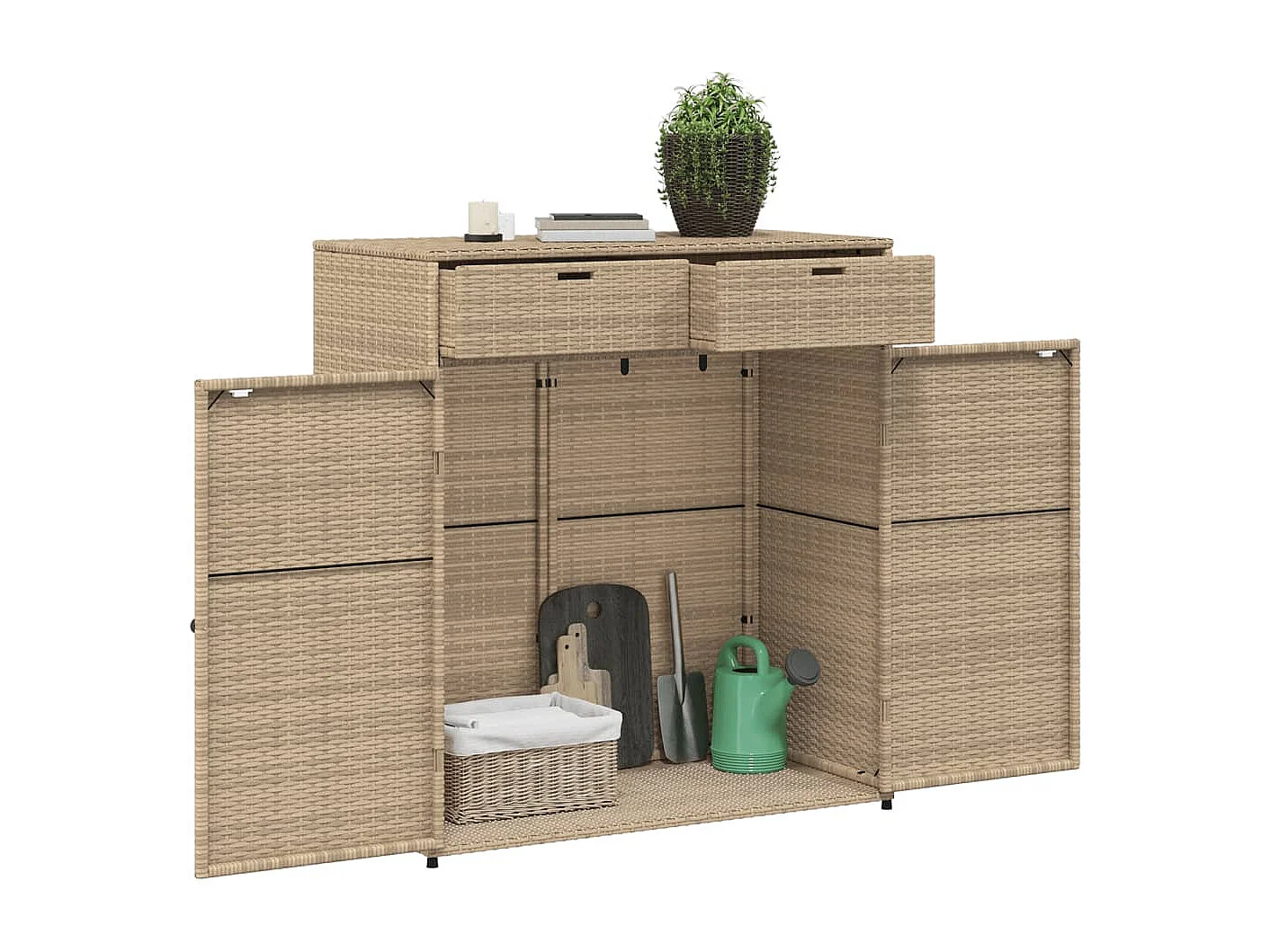 Armoire de rangement jardin beige 105x55x113 cm résine tressée