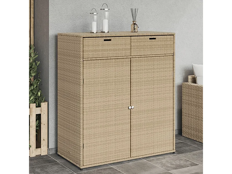 Armoire de rangement jardin beige 105x55x113 cm résine tressée
