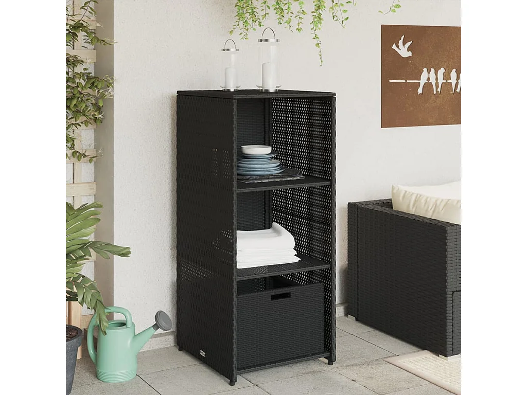Armário de armazenamento de jardim preto 50x55x115 cm resina tecida