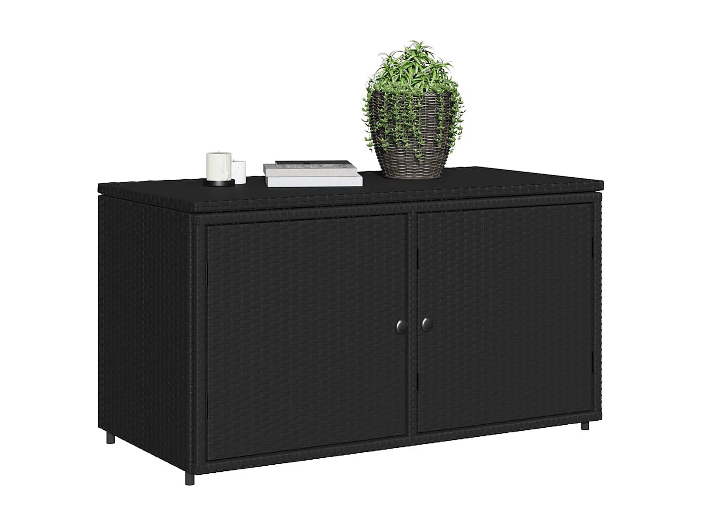 Armoire de rangement jardin noir 110x55x60,5 cm résine tressée