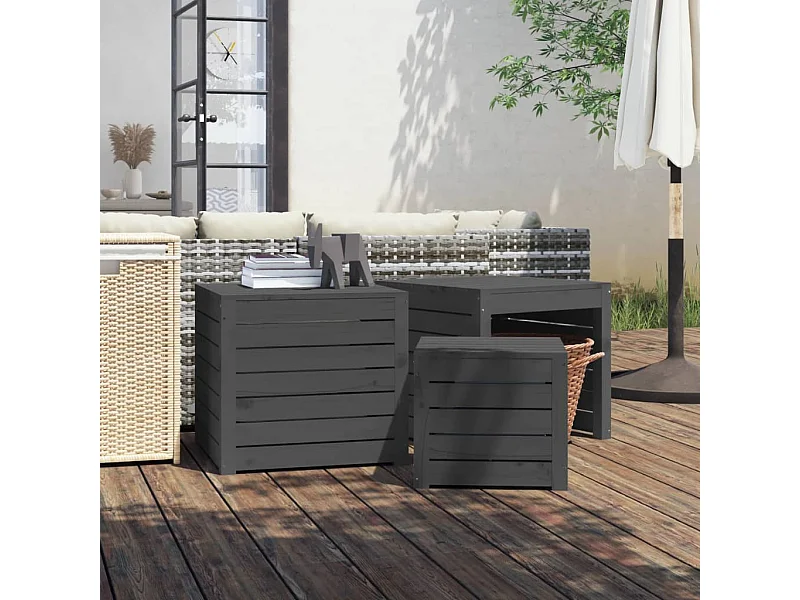 Set Gartenkästen 3-tlg. graues massives Kiefernholz