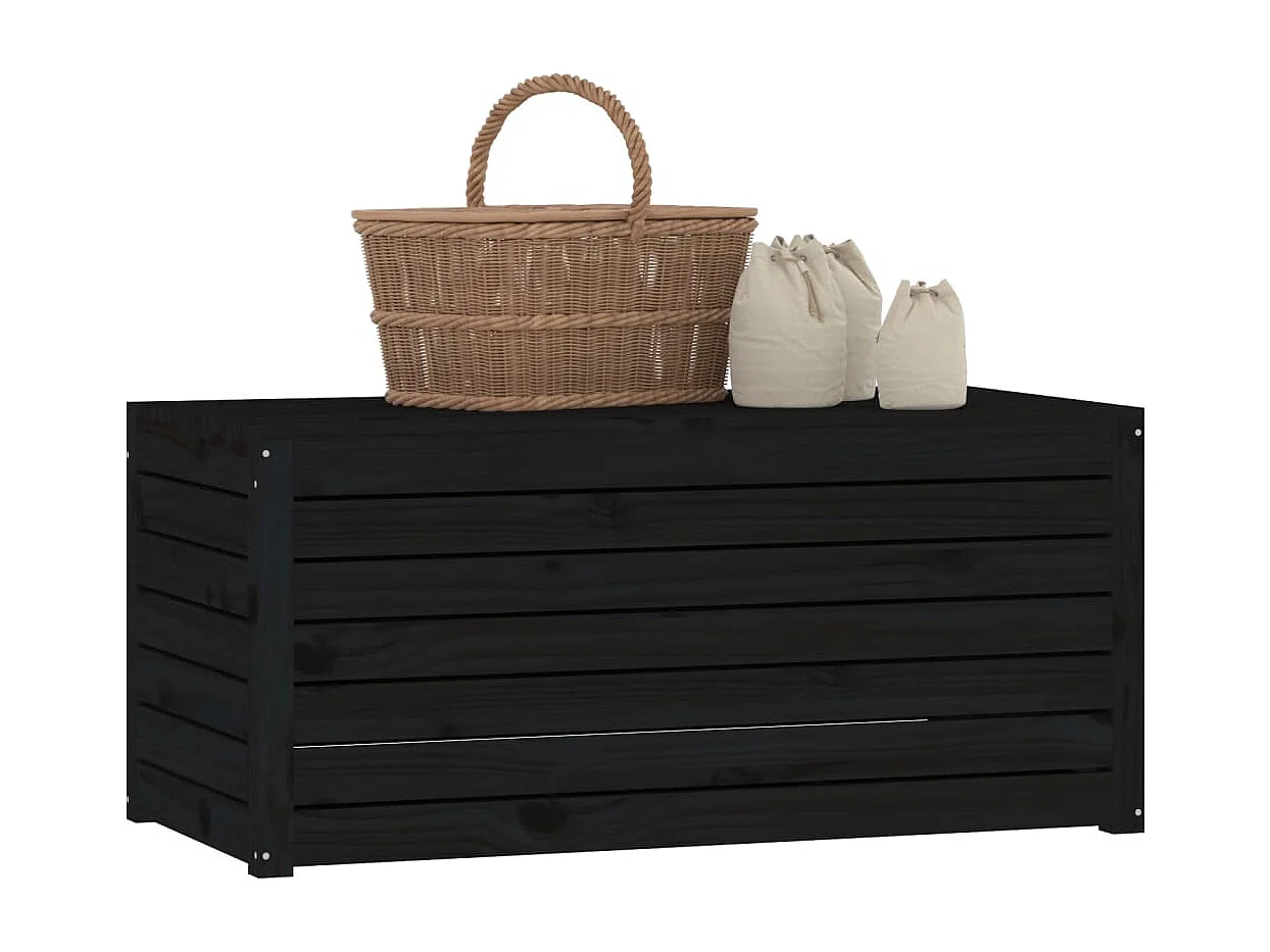 Cassetta da giardino nera 101x50,5x46,5 cm in legno di pino massiccio
