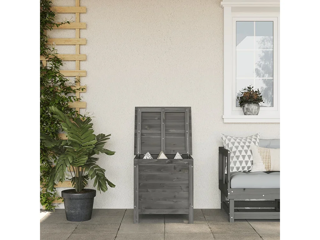 Caja de almacenamiento de jardín antracita en madera maciza de abeto