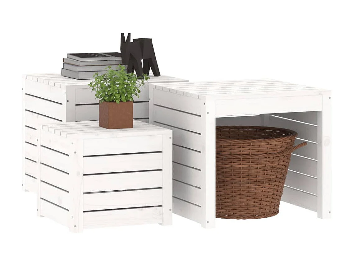 Caja de jardín 3 piezas madera maciza de pino blanco
