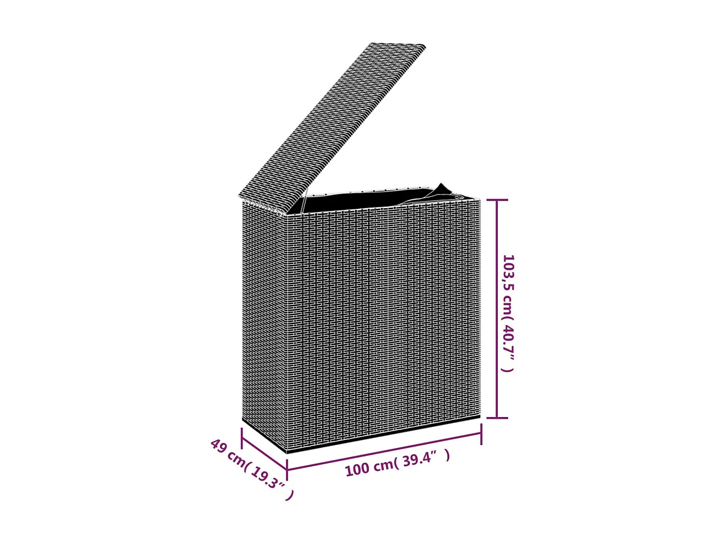Caja para cojines de jardín resina tejida 100x49x103,5 cm Gris