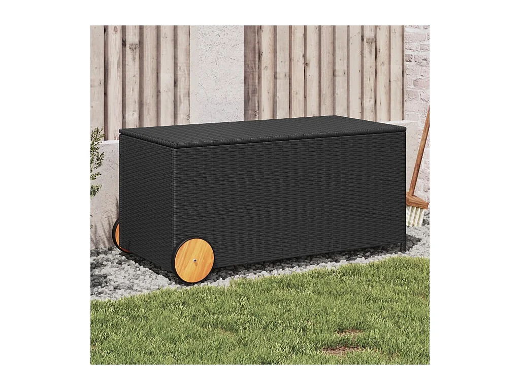 Boîte de rangement de jardin et roues noir 190L résine tressée