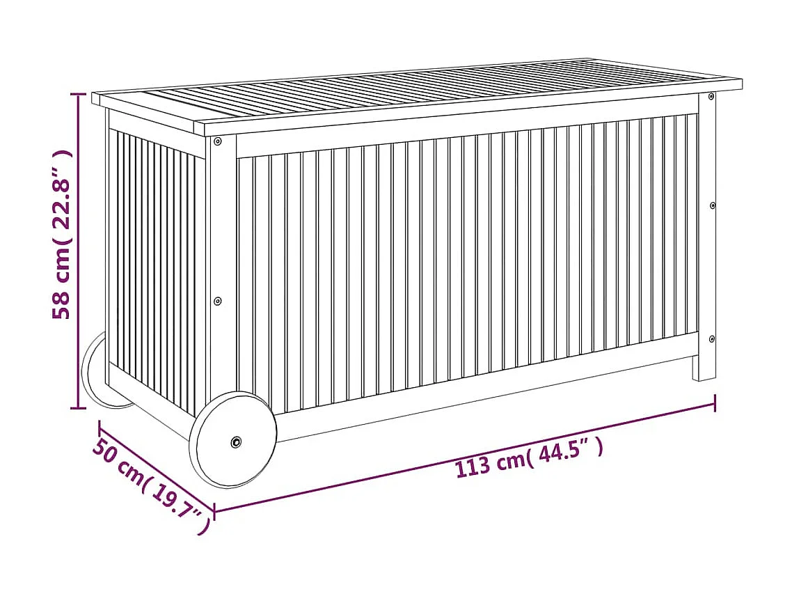 Caja de almacenamiento de jardín con ruedas 113x50x58cm Madera de acacia