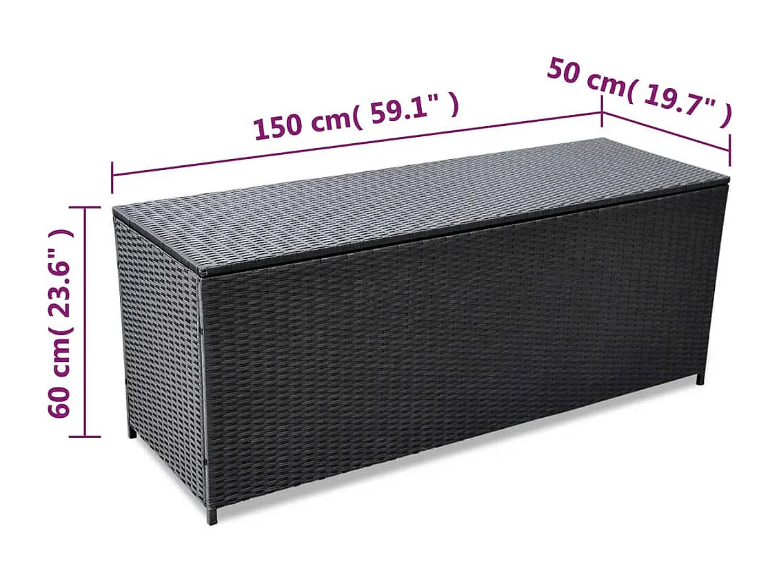 Caja de almacenamiento de jardín negra de resina tejida 150x50x60 cm