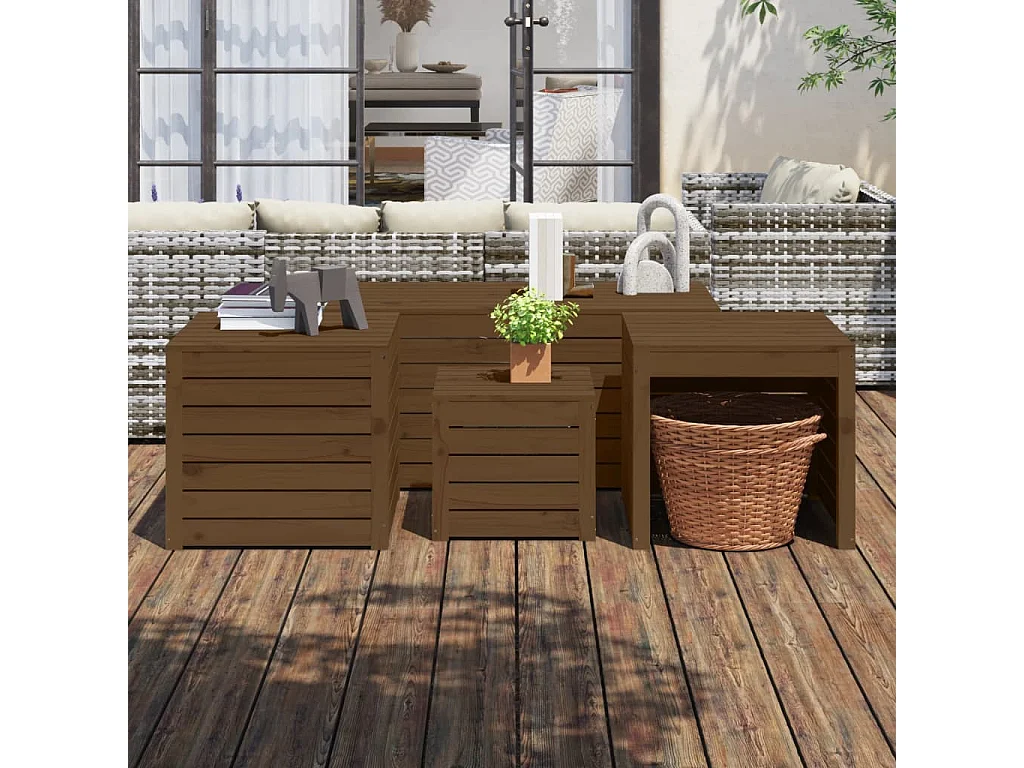 Ensemble de boîtes de jardin 4 pcs marron miel bois pin massif