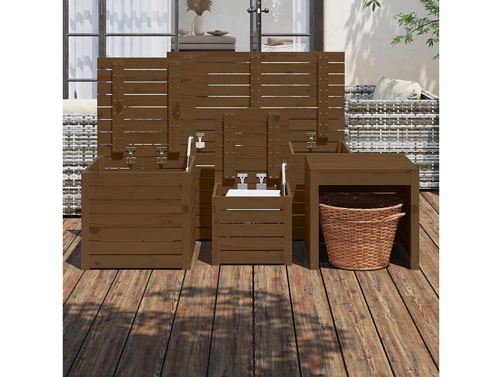 Ensemble de boîtes de jardin 4 pcs marron miel bois pin massif