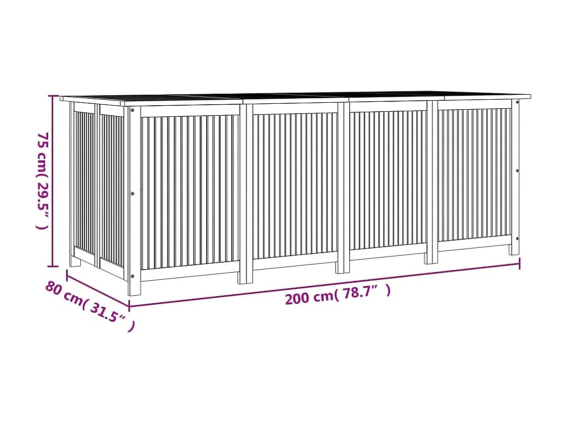 Boîte de rangement de jardin 200x80x75 cm bois massif d'acacia