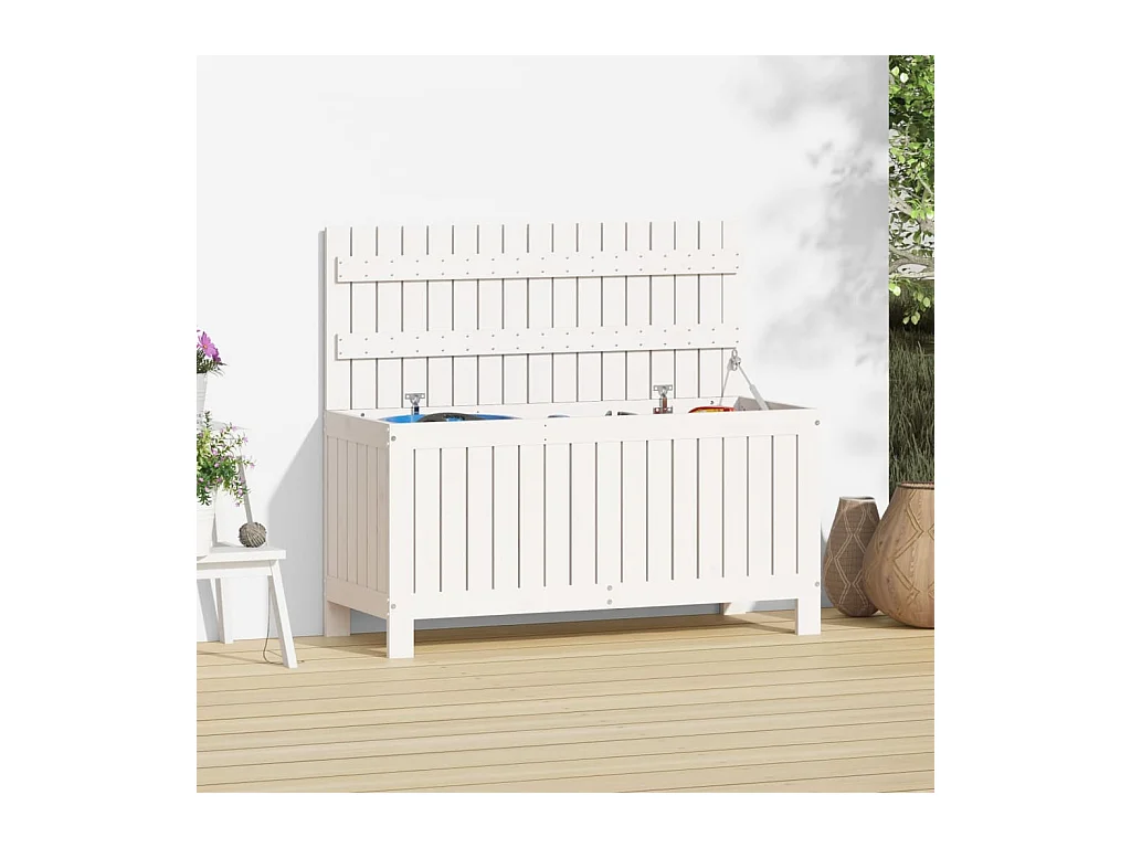 Boîte de rangement de jardin Blanc 108x42,5x54 cm Bois de pin