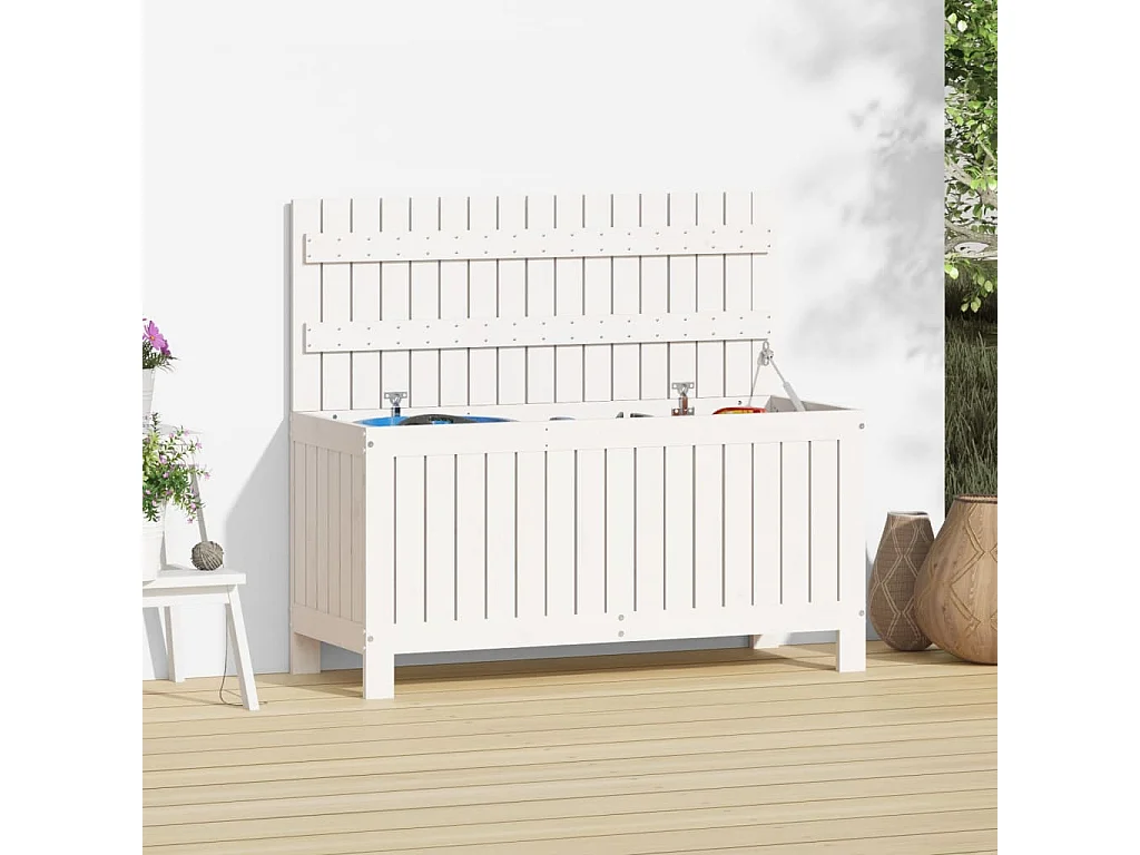 Garten-Aufbewahrungsbox Weiß 108x42,5x54 cm Kiefernholz