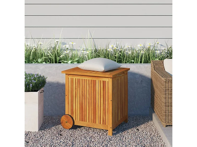 Boîte de rangement de jardin avec roues 60x50x58 cm Bois acacia