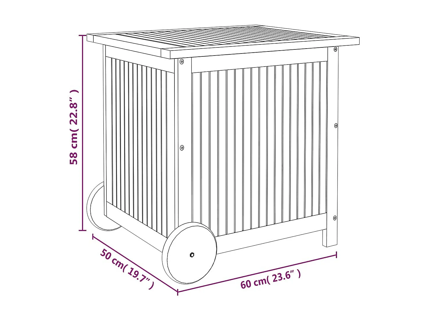 Box portaoggetti da giardino con ruote 60x50x58 cm Legno di acacia