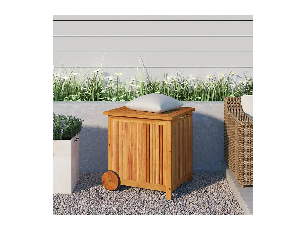 Boîte de rangement de jardin avec roues 60x50x58 cm Bois acacia