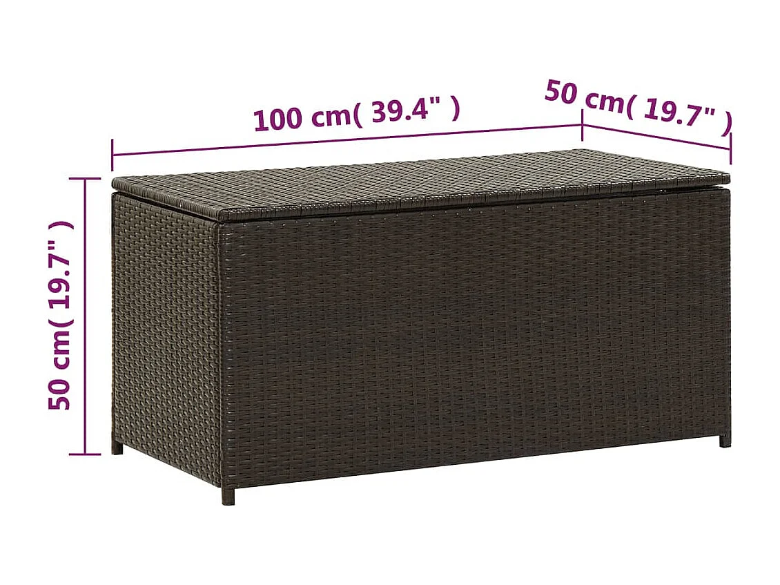 Caja de almacenamiento de jardín de resina tejida 100x50x50 cm marrón