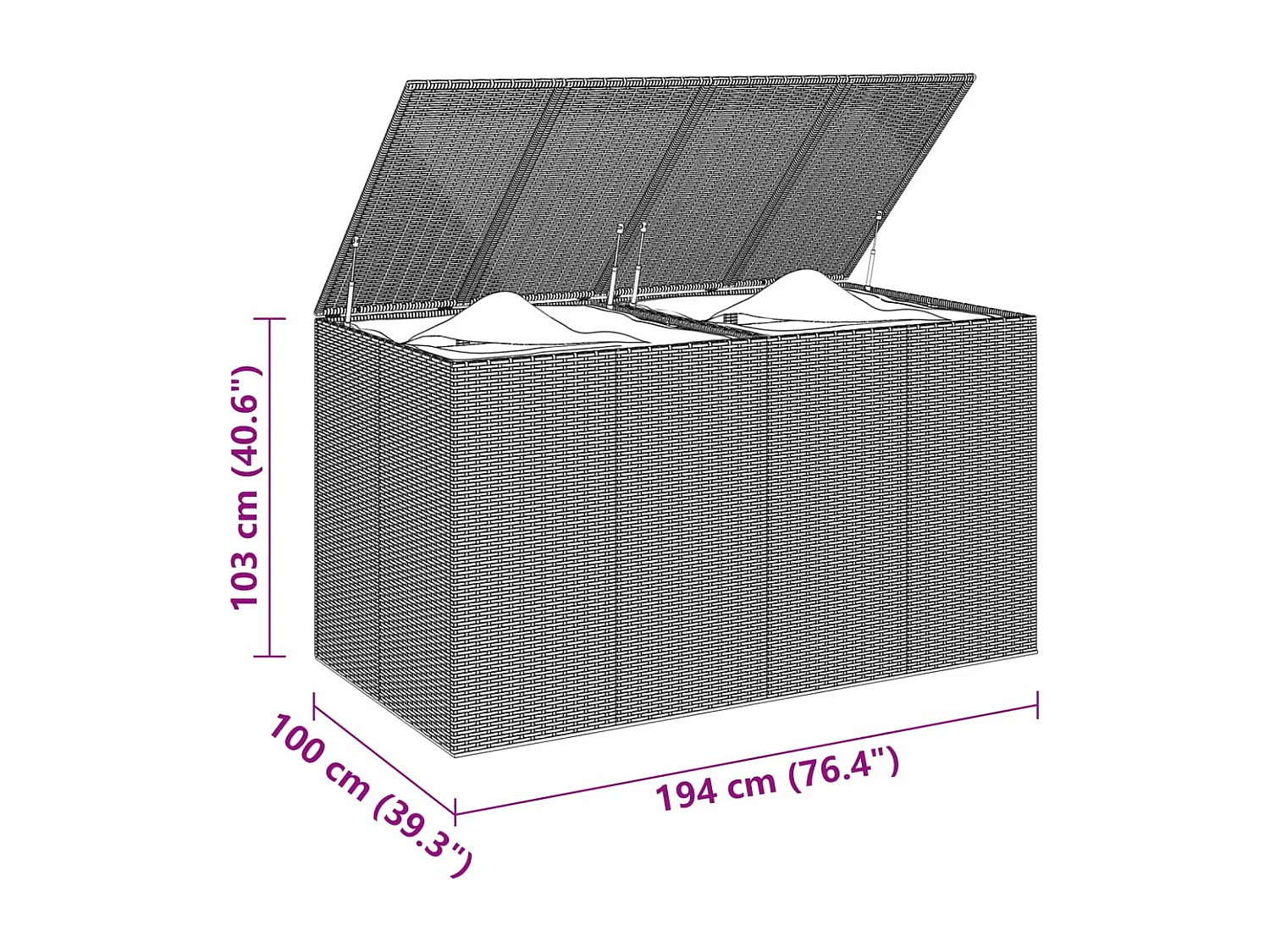 Caixa de almofada de jardim Resina tecida 194x100x103 cm Marrom