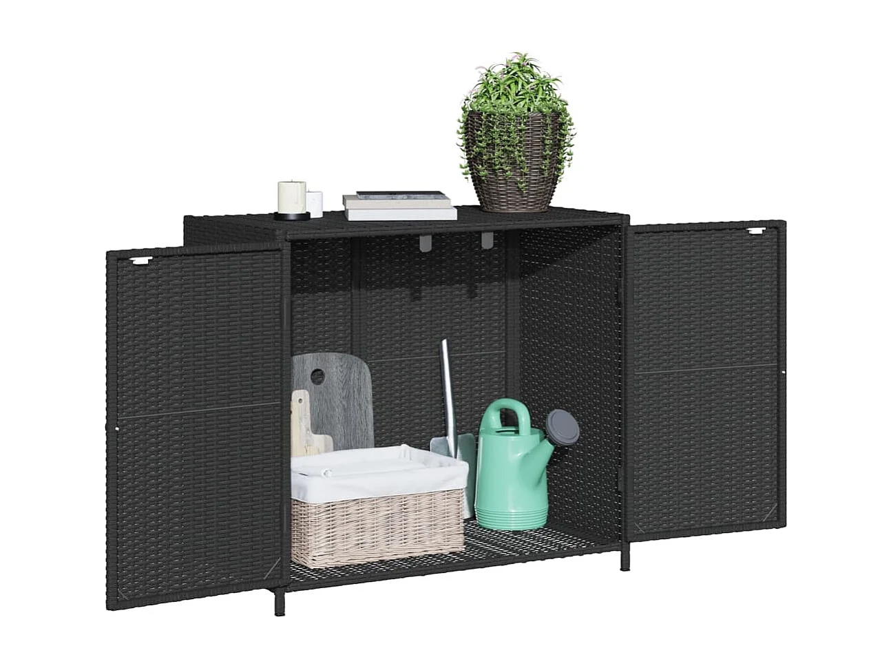 Armoire de rangement de jardin noir 83x45x76 cm résine tressée