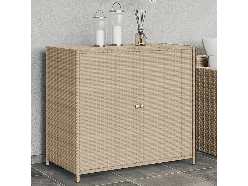 Armário de armazenamento de jardim bege 83x45x76 cm resina tecida