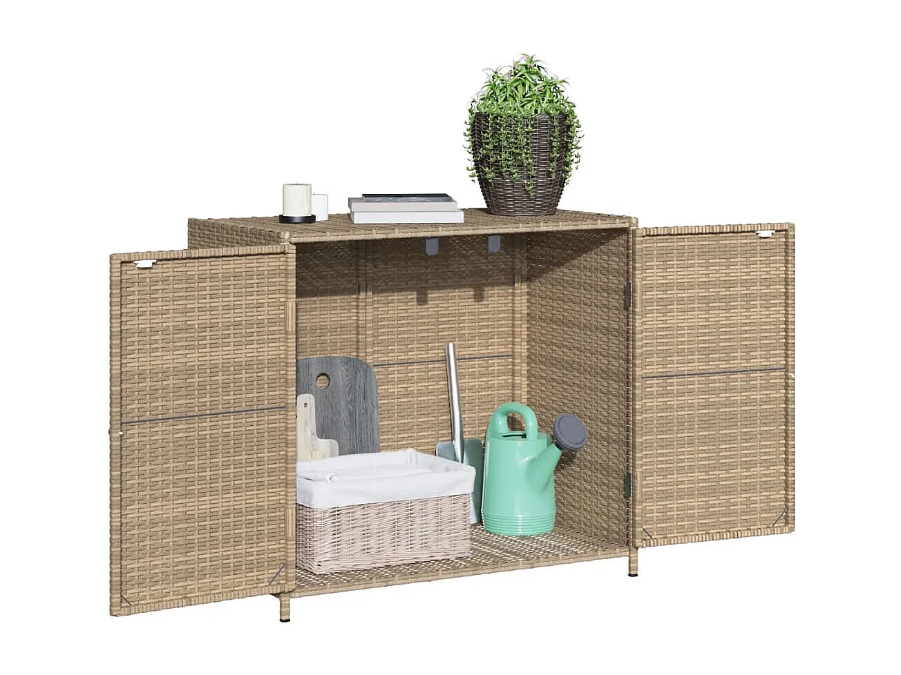 Beiger Gartenschrank 83x45x76 cm aus geflochtenem Kunstharz