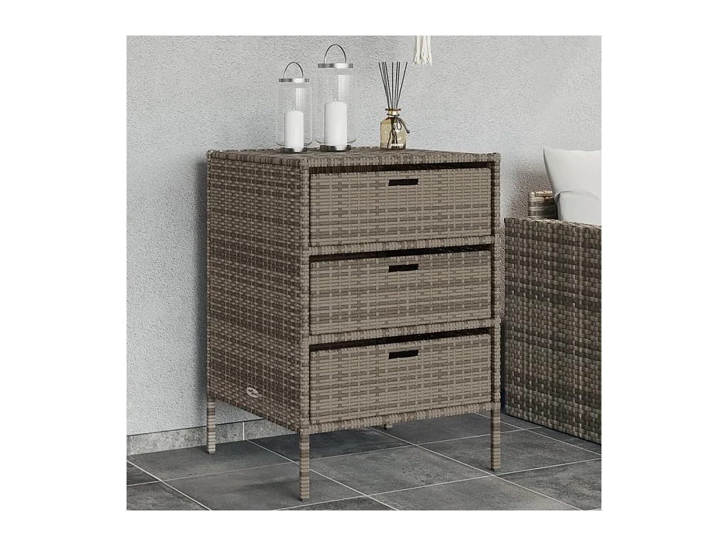 Armoire de rangement de jardin et 3 tiroirs gris résine tressée